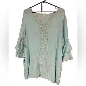 Light Blue Women's cover-up with Ruffle Sleeves